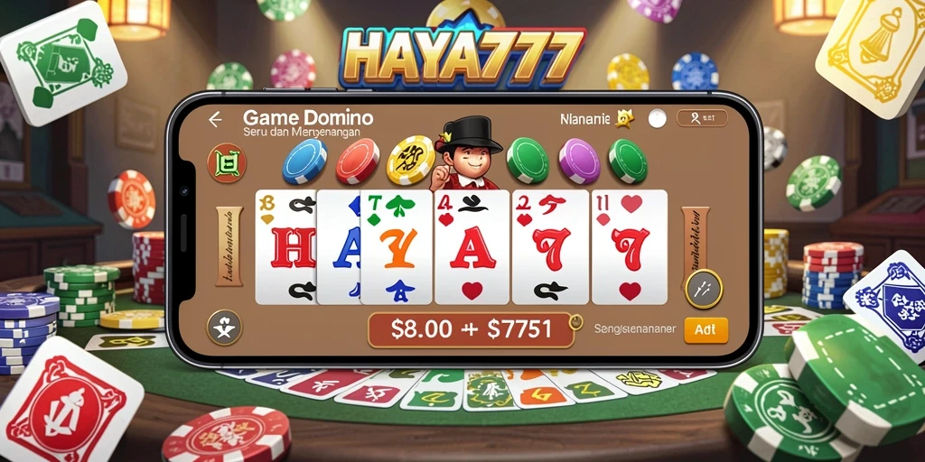 Tampilan gameplay seru HAYA777 dengan aksi domino yang mendebarkan.