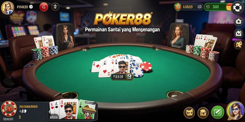 Tampilan layar permainan POKER88 yang menarik dan interaktif.