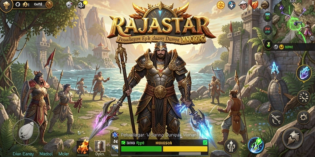 Screenshot gameplay RAJASTAR menampilkan pertempuran epik yang seru.