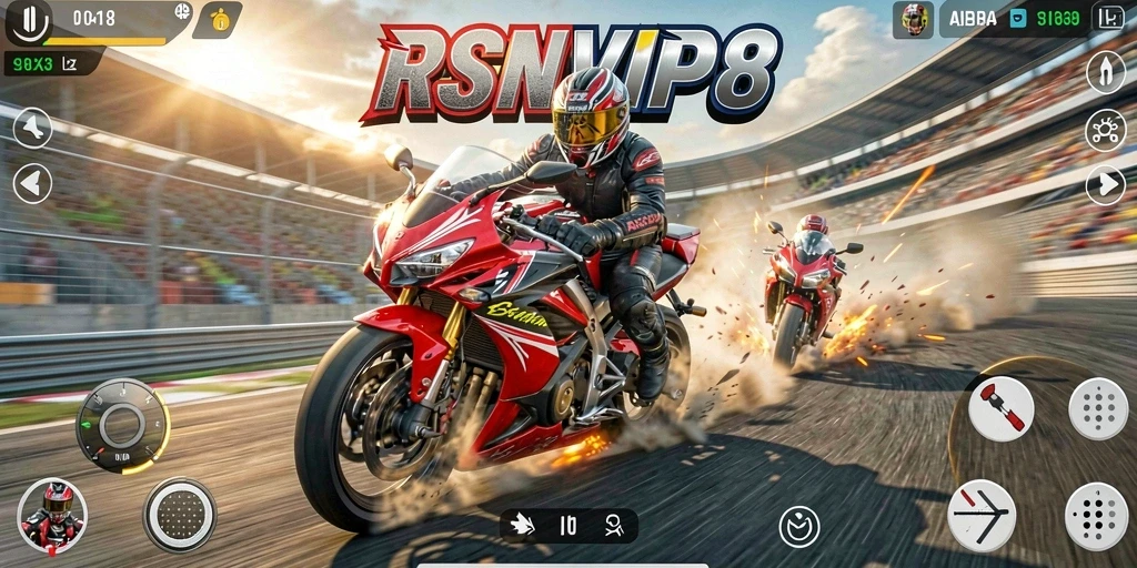 Screenshot gameplay balap motor yang mendebarkan di RSNVIP8.